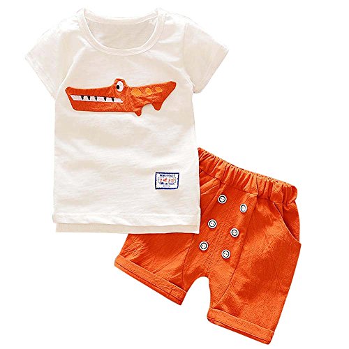 LOPILY Camiseta De Manga Corta Tops con Estampado De Cocodrilo De Dibujos Animados para NiñO Conjunto De Pantalones Cortos para BebéS NiñOs 0-4 AñOs