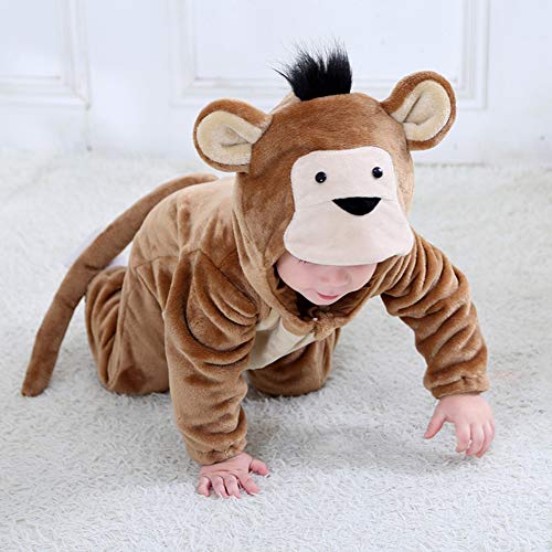 LSERVER Mameluco de Cosplay para Bebés Recién Nacidos Ropa de Arrastre Disfraz Unisexo de Franela con Capucha Estilo Animales, Mono, 70 (Altura Recomendada:59-66cm)