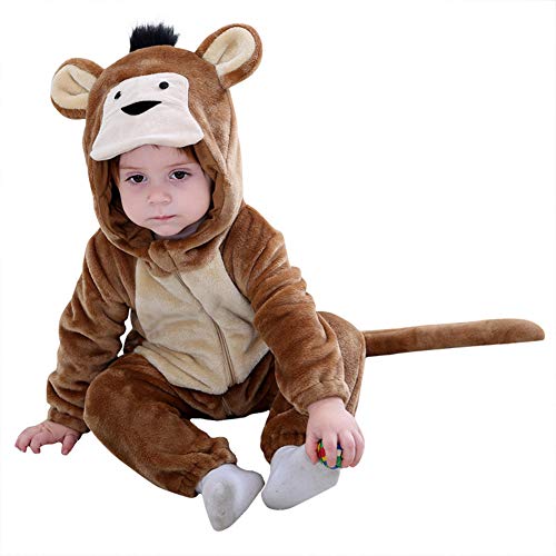 LSERVER Mameluco de Cosplay para Bebés Recién Nacidos Ropa de Arrastre Disfraz Unisexo de Franela con Capucha Estilo Animales, Mono, 70 (Altura Recomendada:59-66cm)