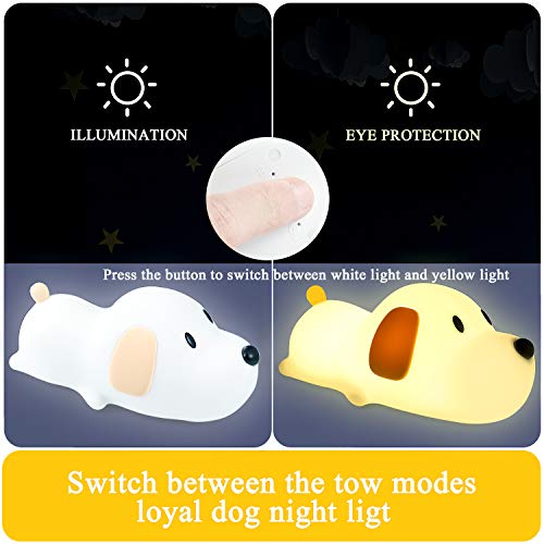 Luz de Noche Lámpara para Niños, Remebe Lindo y Suave Perro de Silicona Night Night Lamp Warm White, Cool White Ajustable Brillo para Habitación de Bebé, Dormitorio, Salas de estar, Camping