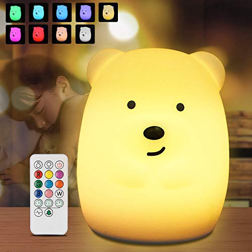 Luz Nocturna Infantil, Redmoo Luz Noche LED Luz de Noche Bebé con Remoto Lámpara de Cabecera Silicona USB Recargable RGB Multicolor Luz Bebe Nocturna para Dormitorio/Regalo para Niños