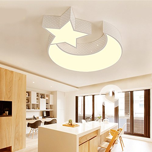 LYXG Luces LED lámpara de techo de niños y niñas Luna estrellas dormitorio estudio creativo luz niños arte luz de lámparas de hierro (550mm*70mm), White Box 3 Atenuador de color