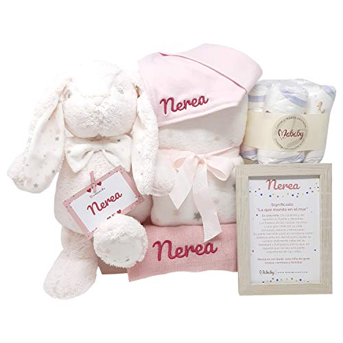 MabyBox Teddy Bunny | Canastilla Bebé | Regalo Bebé Personalizado | Cesta Regalo Recién nacido | Regalo Babyshower | Cesta Bebé Personalizada (Rosa)