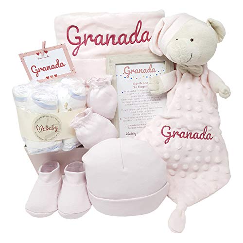 MabyBox Velvet DouDou | Canastilla Bebé Personalizada | Cesta Regalo Recién Nacido | Set Bebe Recién Nacido Personalizado (Rosa)