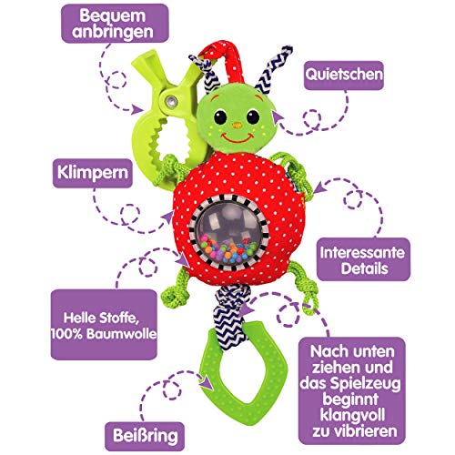 MACIK Escarabajo Bebé Colgante Juguetes con mordedor + sonajero + vibración Wiggle Cochecito Juguetes Juguetes para bebés 6-12 Meses Asiento de Coche Juguetes recién Nacidos Cuna Juguetes 3-12 Meses