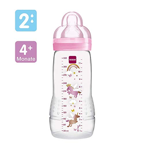 MAM Smart Set Girls a partir de 4 meses // Baby Bottle Easy Active Babyflasche 330 ml con tetina Gr.2 & MAM Trainer con tetina gr.4 Tropffrei & Soft-Trinkschnabel