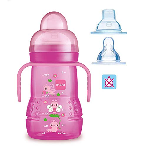 MAM Smart Set Girls a partir de 4 meses // Baby Bottle Easy Active Babyflasche 330 ml con tetina Gr.2 & MAM Trainer con tetina gr.4 Tropffrei & Soft-Trinkschnabel