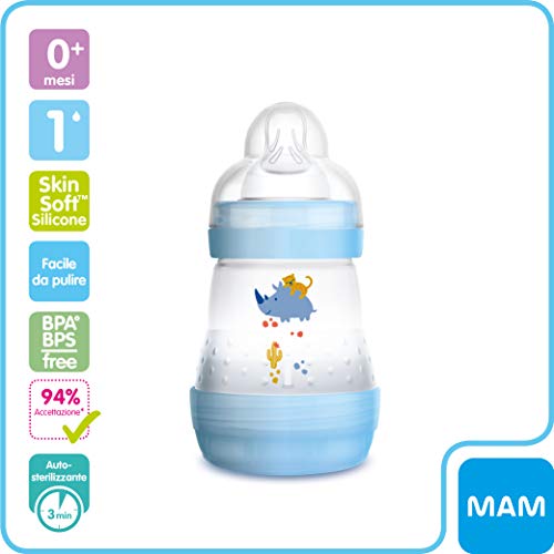 MAM Welcome Baby Starter Set, regalos para bebé, canastilla con 2 biberones anticólicos Easy Start (160 ml), 2 chupetes Start de silicona (0-2 meses) y chupetero, NIÑO