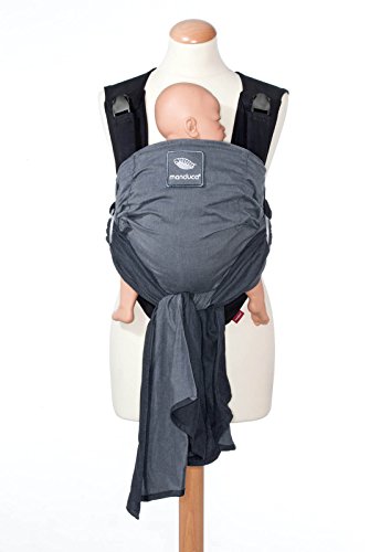 manduca Duo Portabebe > grey / gris < Innovador Sistema Click&Tie, Mochila y Fular Portabebés en Uno, Otimizado para Llevar Delante del Vientre, para Recién Nacidos & Bebés (3,5-15 kg)