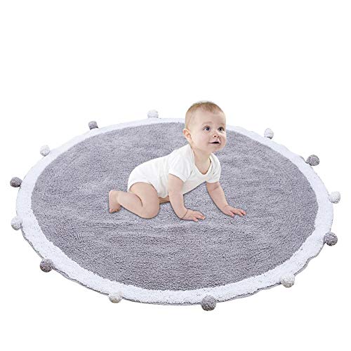 Manta De Juegos para Bebes Acolchada - Algodón Alfombra Infantil - Grande Grueso Suave No Tóxico Redondo Tapete De Juego Portátil Antideslizante Manta De Arrastre para Dormitorios, Dia.120 Cm