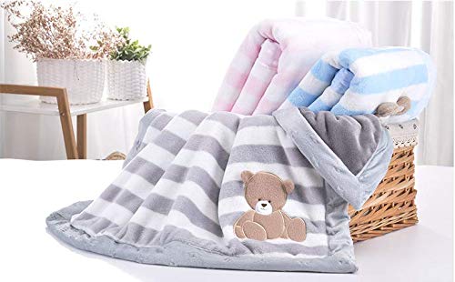 Manta para bebé LANDOR de doble capa de franela suave manta para bebé de invierno cálido rayas de felpa manta para niños pequeños cómoda manta para cochecito gris Grauer Bär