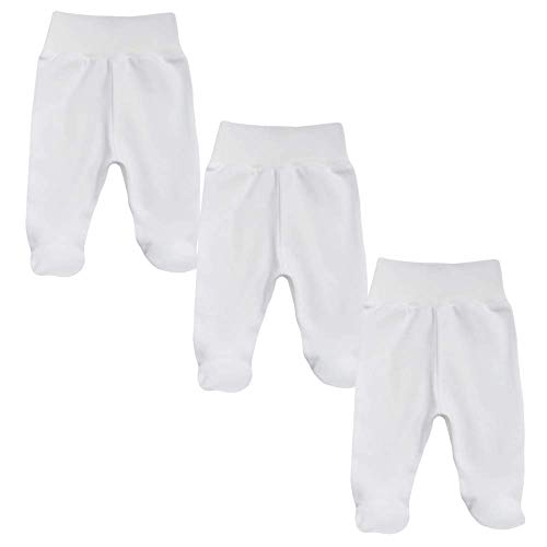 MEA BABY - Pantalones unisex para bebé con pie de algodón orgánico 100%, pack de 3 unidades. Peto para bebé con pie. Pantalones de bebé con pie para niña, con pies. Niñas 62 cm