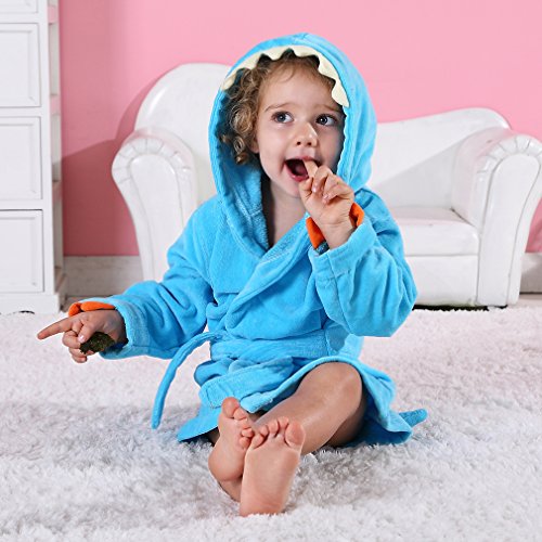 MICHLEY Bebé Ropa Niños Niñas Albornoz Capucha manta Toalla Pijamas Baño Algodón Animale para (Azul 3-5T)