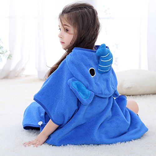 MICHLEY Niños Niñas Capucha Toallas de baño Bebé Albornoz Ropa Niño Suave Animal Algodón Manta Regalos Para Bebes Poncho 70x70cm apto para 2-6 años(Elefante)