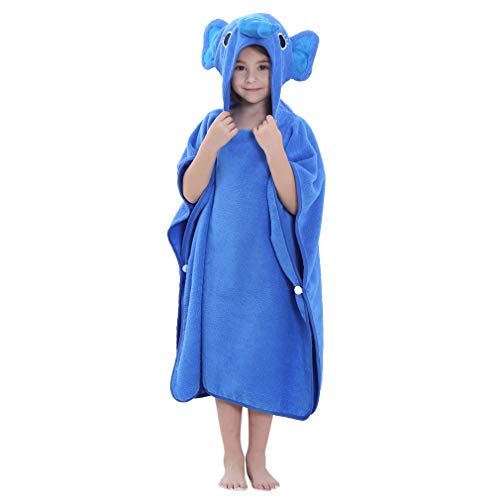 MICHLEY Niños Niñas Capucha Toallas de baño Bebé Albornoz Ropa Niño Suave Animal Algodón Manta Regalos Para Bebes Poncho 70x70cm apto para 2-6 años(Elefante)