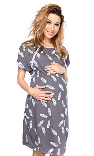 MijaCulture 3 en1 Camisón para el Parto Camisón de Maternidad & alimentación amamantamiento 4123 (38 EU/M, Grafito/Plumas)