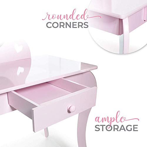 Milliard Tocador Mesa de Maquillaje para niños, Juego de Mesa y Silla Para Niñas, Color Rosa con Espejo