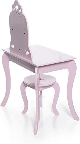 Milliard Tocador Mesa de Maquillaje para niños, Juego de Mesa y Silla Para Niñas, Color Rosa con Espejo