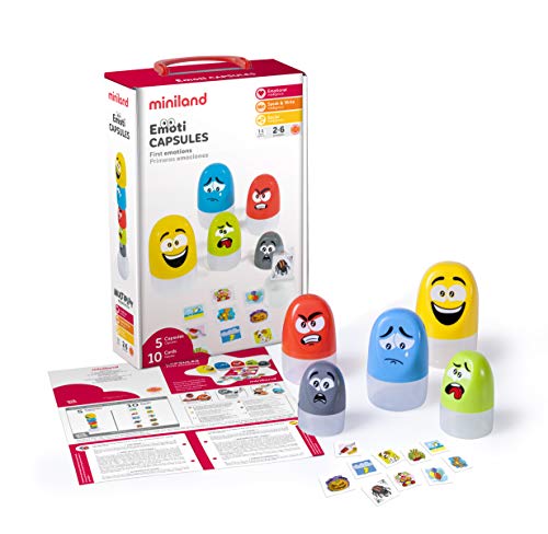 Miniland- Juego de cápsulas con caritas de emociones, Multicolor (45401)