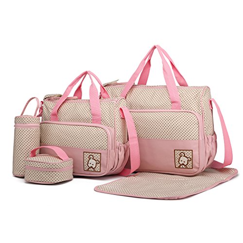 Miss Lulu Totes - Bolso cambiador de pañales multifunción para hospital, maternidad y maternidad, 5 unidades rosa Juego rosa. Talla:M