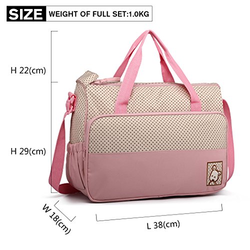 Miss Lulu Totes - Bolso cambiador de pañales multifunción para hospital, maternidad y maternidad, 5 unidades rosa Juego rosa. Talla:M