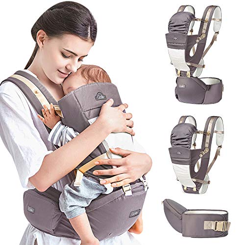 Mochila Portabebé Ergonómico Multifuncional 4 en 1 Fular Porta Bebé con Múltiples Posiciones Suave Ajustable para Niños (Gris)