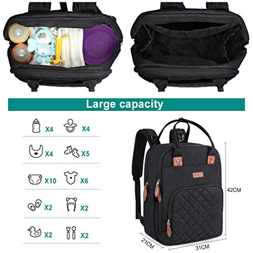 Mochilas para Pañales Biberones,Multifuncional Impermeable Mochila Maternidad,Gran Capacidad Bolso Cambiador Bebe con Bolsillo Térmico para Biberones (negro)