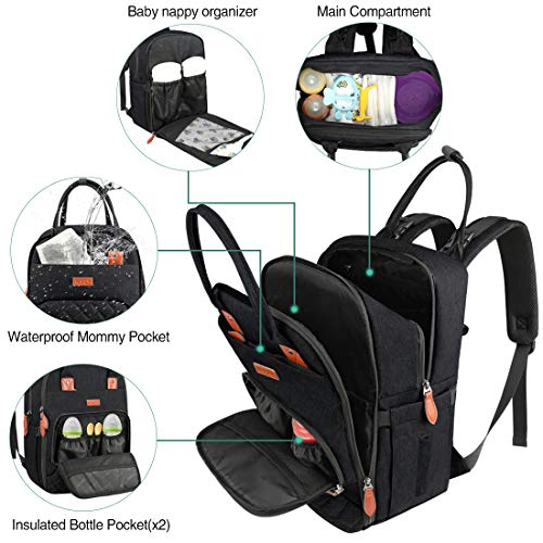 Mochilas para Pañales Biberones,Multifuncional Impermeable Mochila Maternidad,Gran Capacidad Bolso Cambiador Bebe con Bolsillo Térmico para Biberones (Gris Oscuro)