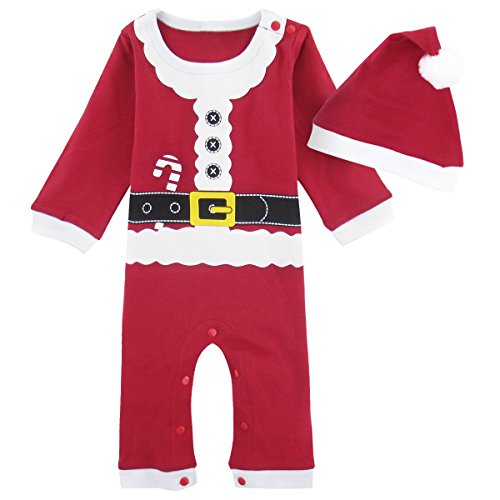 MOMBEBE COSLAND Mono Bebé Niño Manga Larga Disfraz Papá Noel Gorro (Papá Noel 2, 3-6 Meses)