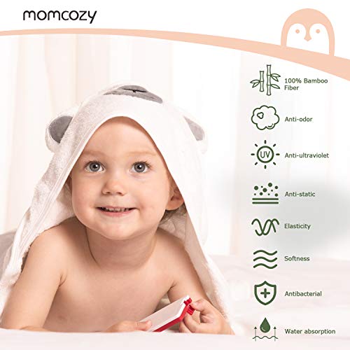 Momcozy Bambú Juego de Toallas de Baño para Bebé, Toalla Bebe Capucha 1 Pieza, Toalla Bebe 3 Piezas, Guante de Baño para Bebé 1 Pieza, Suave, Transpirable, Adecuado para Niñas y Niños