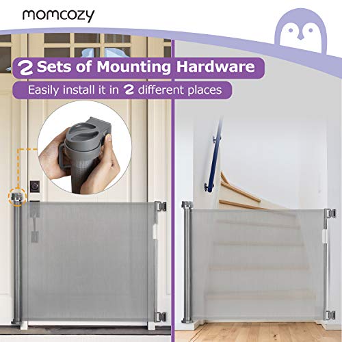 Momcozy Barrera Seguridad Niños Escalera, 0cm-140cm Puerta Seguridad Bebé Extensibles, Vallas de Seguridad para Escaleras, Barrera Escalera Bebé para Uso en Interiores y Exteriores, Gris