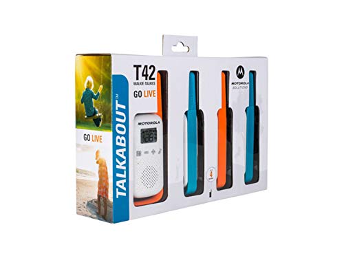 Motorola T42 Quad Pack Walkietalkie, Azul Naranja, 13X2.5X4.5 cm Unisex Adulto