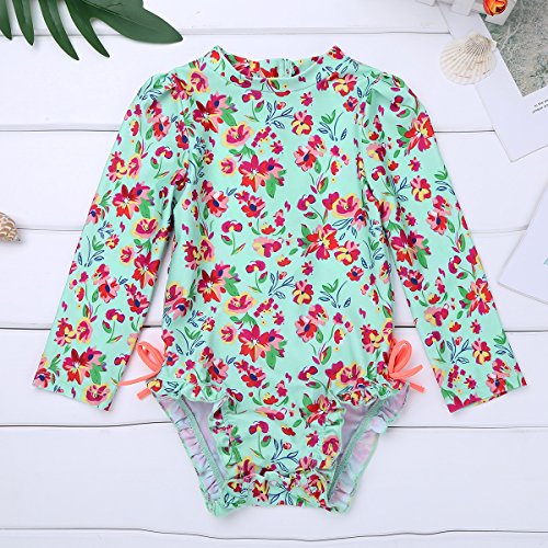 MSemis Traje de Baño Protección Solar para Bebé Niñas Bañador Estampado Flores Camiseta de Piscina Anti UV Manga Larga Ropa Una Pieza de Playa Natación Turquesa 6-12 Meses