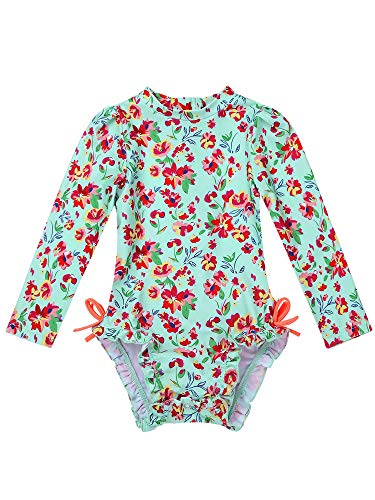 MSemis Traje de Baño Protección Solar para Bebé Niñas Bañador Estampado Flores Camiseta de Piscina Anti UV Manga Larga Ropa Una Pieza de Playa Natación Turquesa 6-12 Meses