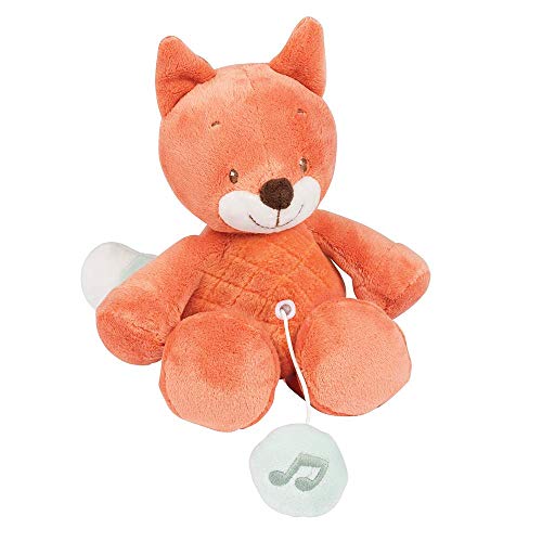 Nattou Mini Peluche Musical del Zorro Oscar, Canción de cuna "La-Le-Lu", Fanny y Oscar, Naranja