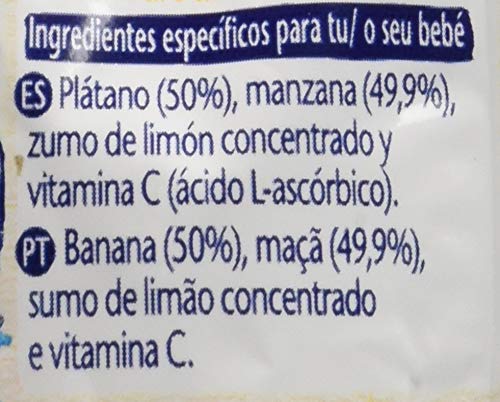 Nestlé Bolsita de puré de frutas, variedad Plátano y Manzana - Para bebés a partir de 4 meses - Paquete de 16 bolsitasx90g