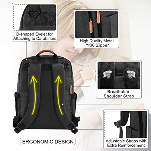 NEWHEY Mochilas de Pañales Bebé Bolsa de Pañales Mamá Multifuncional Gran Capacidad Bolsos Cambiadores Pañales Impermeable con 2 Correas de Cochecito Negro