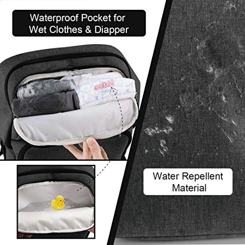 NEWHEY Mochilas de Pañales Bebé Bolsa de Pañales Mamá Multifuncional Gran Capacidad Bolsos Cambiadores Pañales Impermeable con 2 Correas de Cochecito Negro