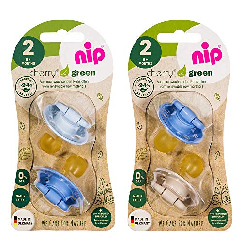 NIP Cherry Green - Chupete redondo (4 unidades, tamaño 2, 6 meses en total), color azul y turquesa