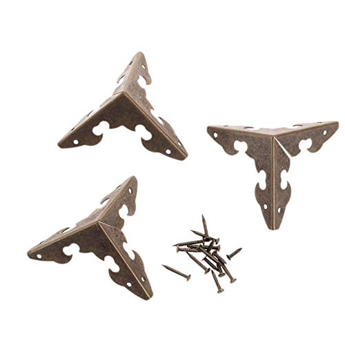 NO LOGO LT-Protector, 12pcs de Bronce Antiguo/Oro metálico Decorativo Esquina Soportes for Muebles Pies Caja de Madera Protector de la Esquina W/Tornillos 30x30x30mm (Color : Bronze)