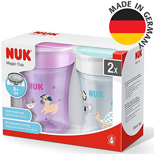 NUK Magic Cup vaso antiderrame bebe | Borde a prueba de derrames de 360° | +8 meses | Sin BPA | 230 ml | Gata/Koala (Rosado) | 2 unidades