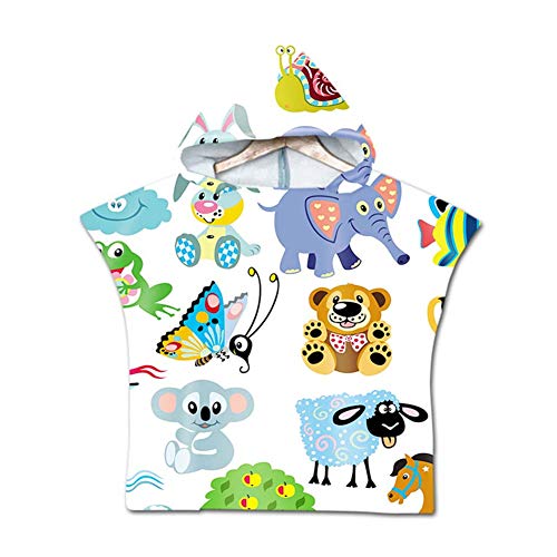 Odot Poncho Toalla de baño en la Playa con Capucha, niños Albornoz Playa Algodón Secado rápido Robe Natación Surf portátil baño Bolsa Almacenamiento (60x80cm,Zoo)