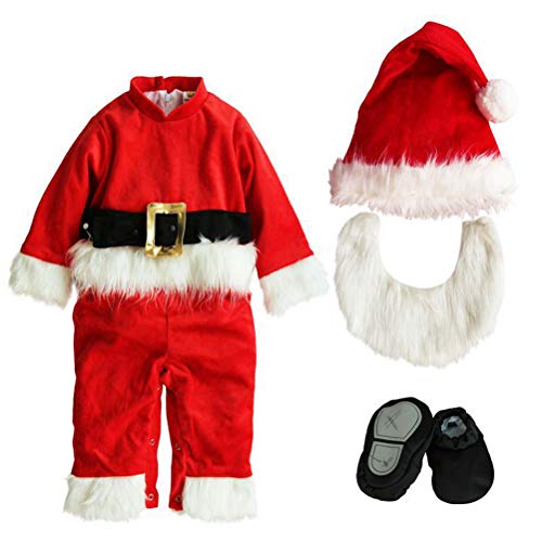 Odziezet Navidad Conjunto Bebé Niño Niña Papá Noel Elf Reno Muñeco de Nieve Ropa Disfraz 4 PCS Sombrero + Traje + Zapatos + Bufanda 0-2 años