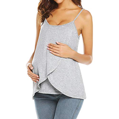 OHQ Camiseta De Mujer Maternidad De Doble Capa Premamá Lactancia Blusa Sin Manga Camisas Embarazadas Chaleco EnfermeríA Tops