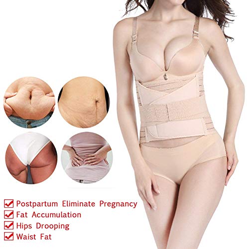 OKPOW 3 en 1 Faja Postparto, Recuperacion Postparto Banda de La Envoltura de Recuperación, Cinturón cómoda de Pelvis para Mujer,Beige