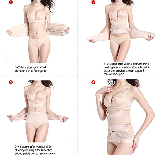 OKPOW 3 en 1 Faja Postparto, Recuperacion Postparto Banda de La Envoltura de Recuperación, Cinturón cómoda de Pelvis para Mujer,Beige