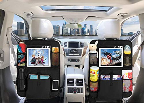 Organizadores para Coche Kick Mat, HE-TOP 2 Pack Impermeable Protector de Asiento Respaldo,Universal Multi-Bolsillo Organizador para Asiento Trasero de Coche Sorporte para 10.5'' iPad Tablet