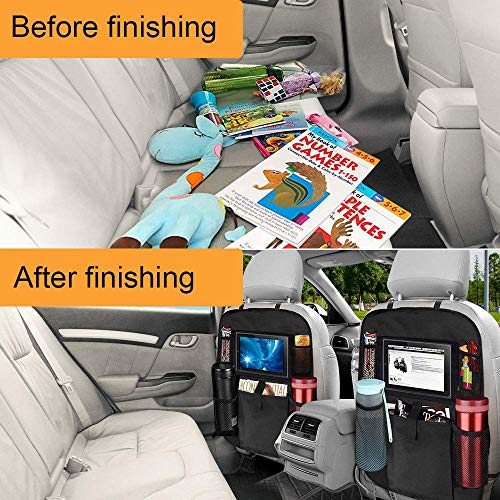 Organizadores para Coche Kick Mat, HE-TOP 2 Pack Impermeable Protector de Asiento Respaldo,Universal Multi-Bolsillo Organizador para Asiento Trasero de Coche Sorporte para 10.5'' iPad Tablet