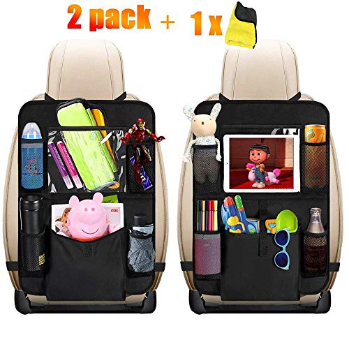 Organizadores para Coche Kick Mat, HE-TOP 2 Pack Impermeable Protector de Asiento Respaldo,Universal Multi-Bolsillo Organizador para Asiento Trasero de Coche Sorporte para 10.5'' iPad Tablet