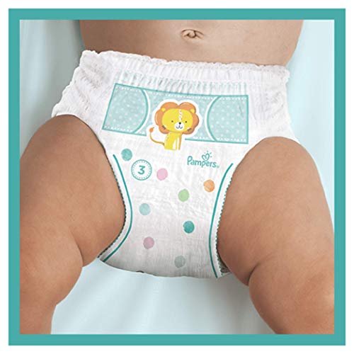 Pampers Baby-Dry - Pantalones de bebé (talla 5, 144, 12 a 17 kg, fáciles de poner con canales de aire para hasta 12 horas de secado transpirable, paquete de ahorro mensual